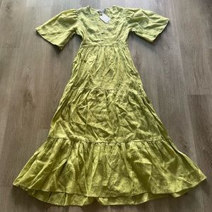 lusana brooklyn sage green wide sleeve tiered linen maxi dress size small new